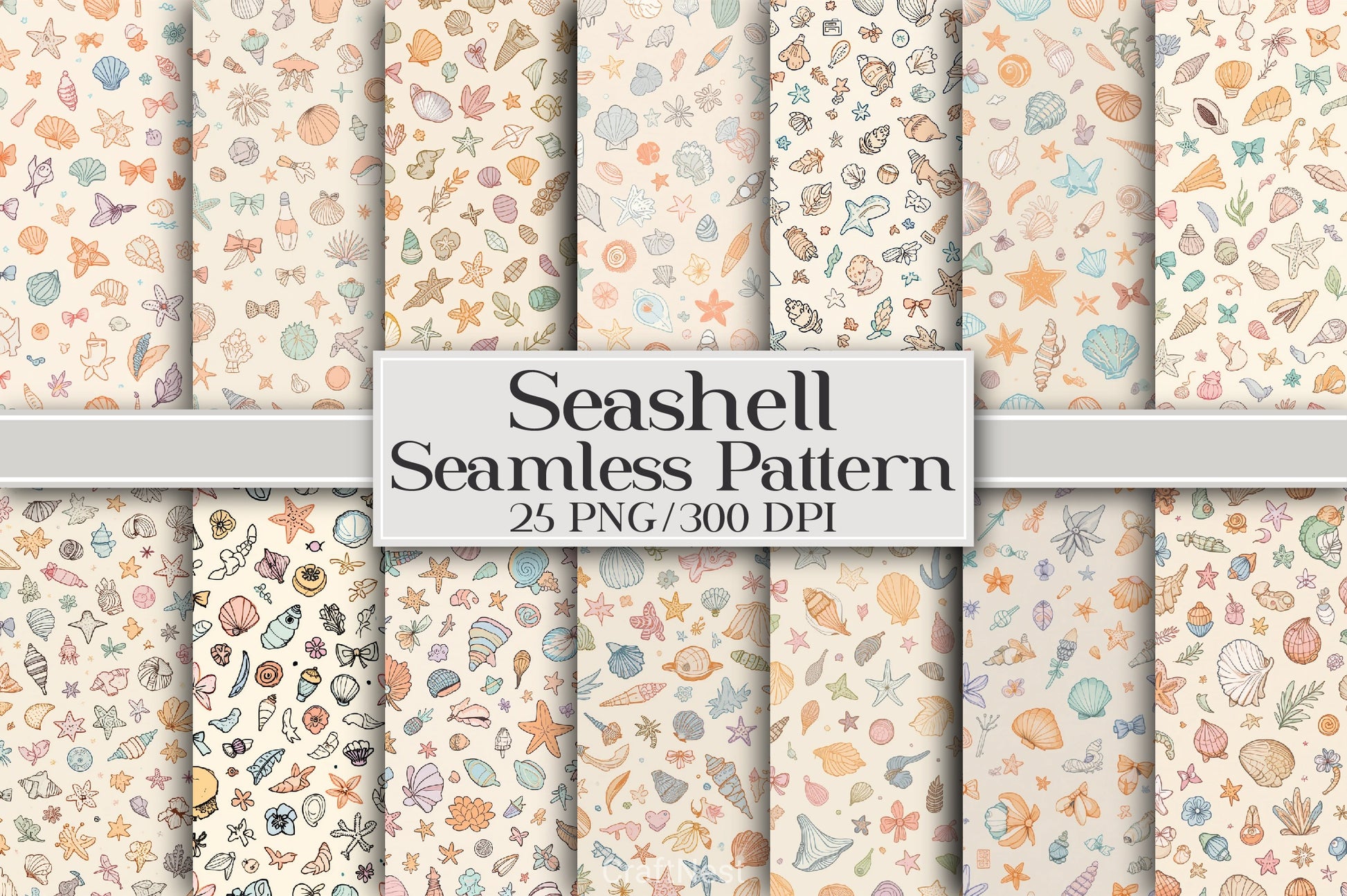 Seashell Seamless Pattern Digital Paper - CraftNest - Digital Crafting and Art