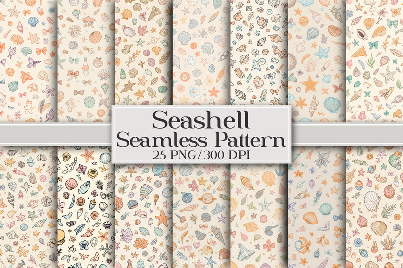 Seashell Seamless Pattern Digital Paper - CraftNest - Digital Crafting and Art