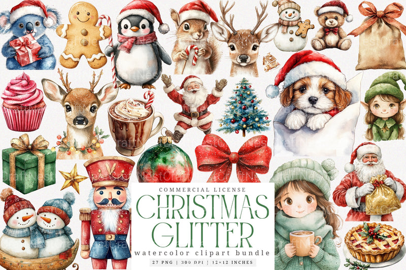 Glitter Cute Christmas Sublimation Clipart Bundle 2 - CraftNest - Digital Crafting and Art