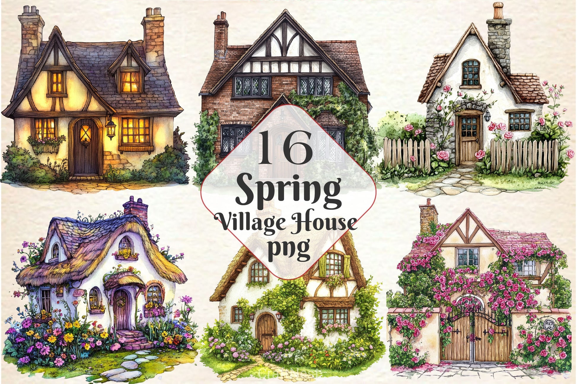 Spring Village House Clipart Bundle - CraftNest - Digital Crafting and Art
