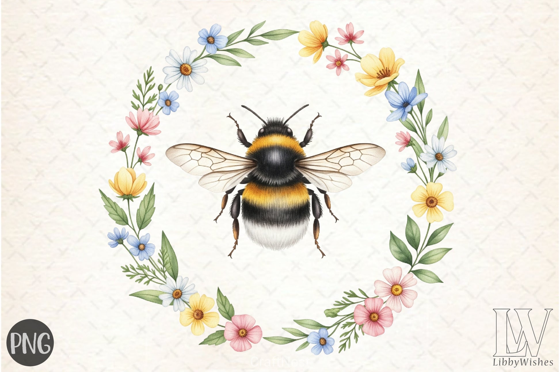 Whimsical Honey Bee Floral Clipart Bundle - CraftNest - Digital Crafting and Art