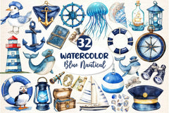 Blue Nautical Collection Clipart Bundle - CraftNest - Digital Crafting and Art