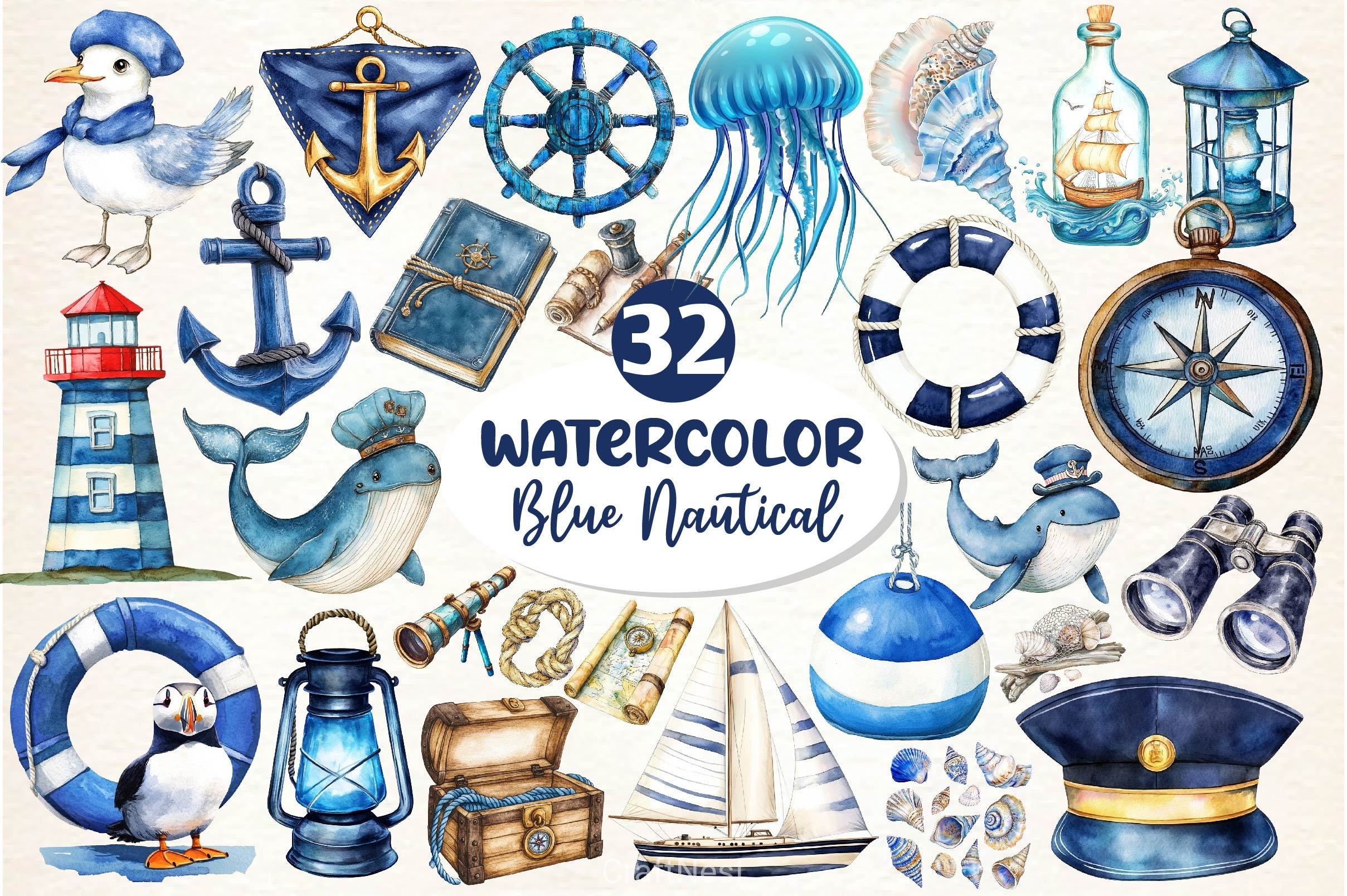 Blue Nautical Collection Clipart Bundle - CraftNest - Digital Crafting and Art