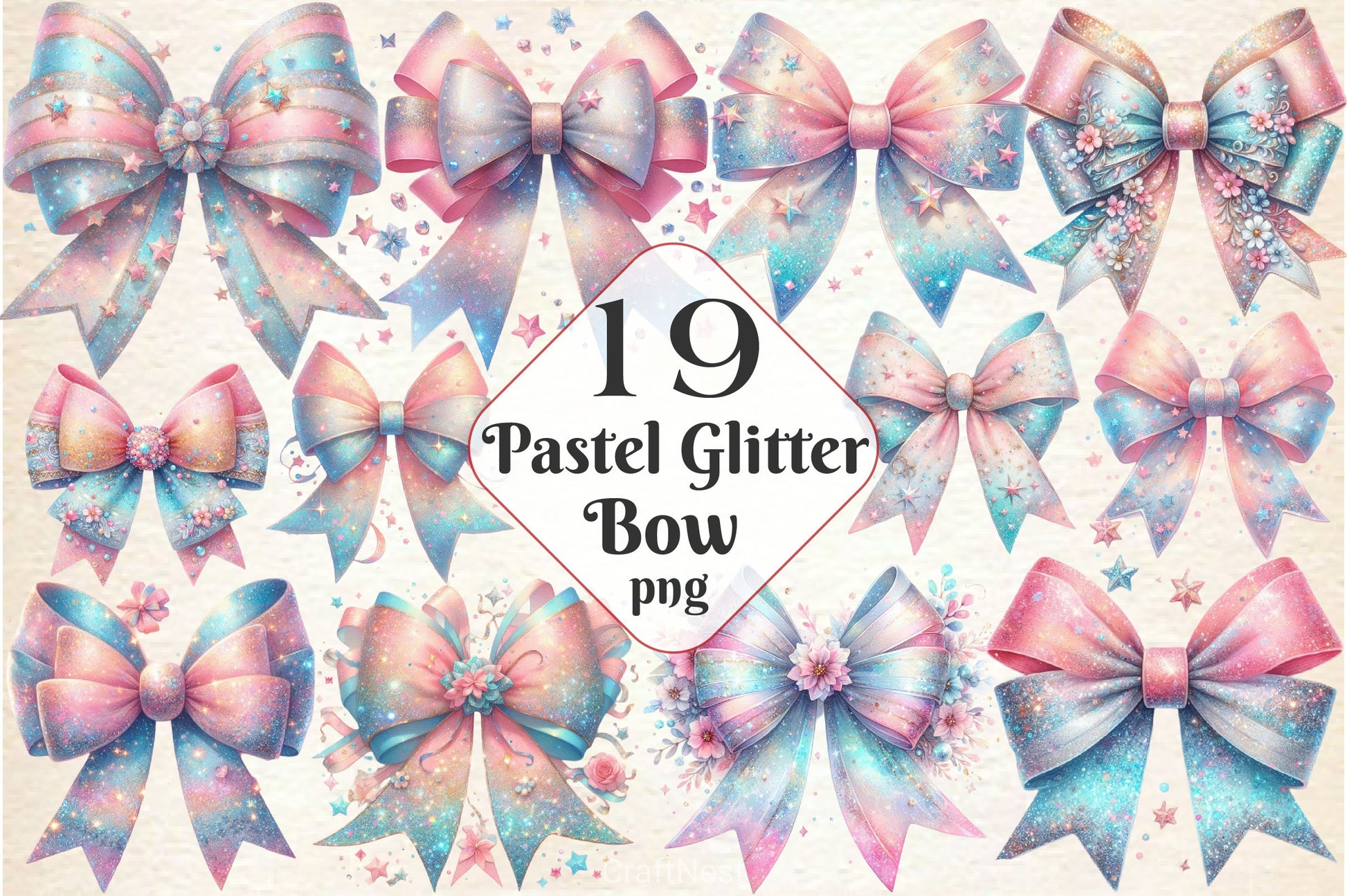 Pastel Glitter Bow Clipart Bundle 5 - CraftNest - Digital Crafting and Art