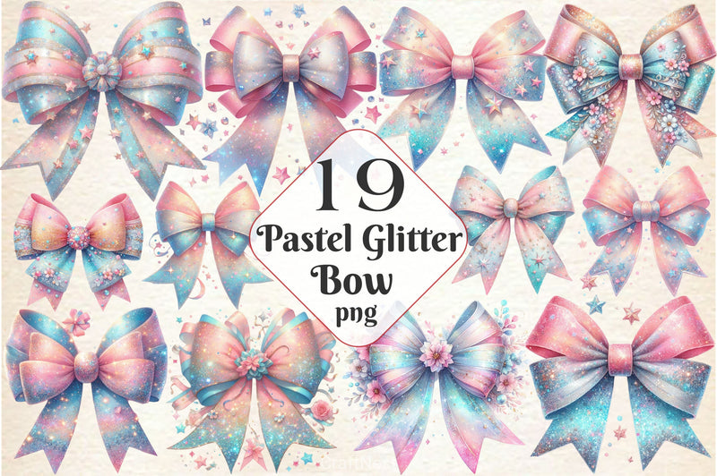 Pastel Glitter Bow Clipart Bundle 5 - CraftNest - Digital Crafting and Art