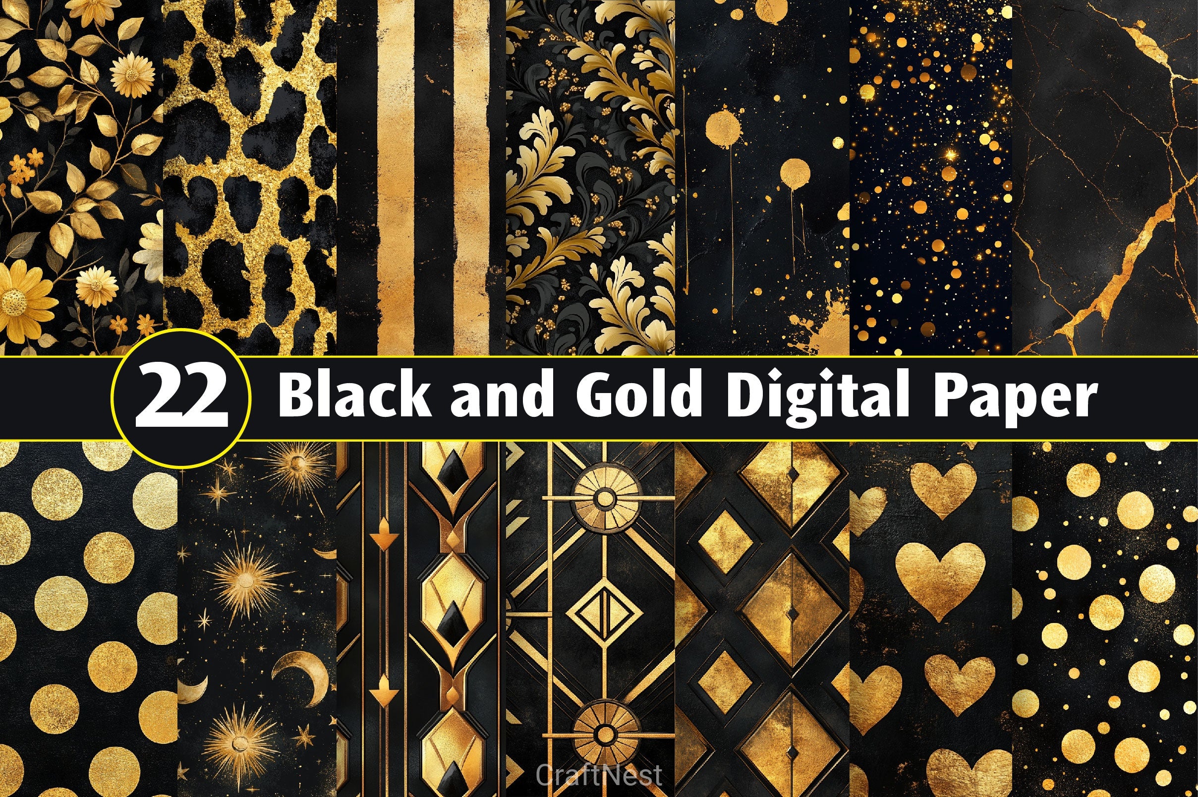 Black And Gold Digital Paper - CraftNest - Digital Crafting and Art
