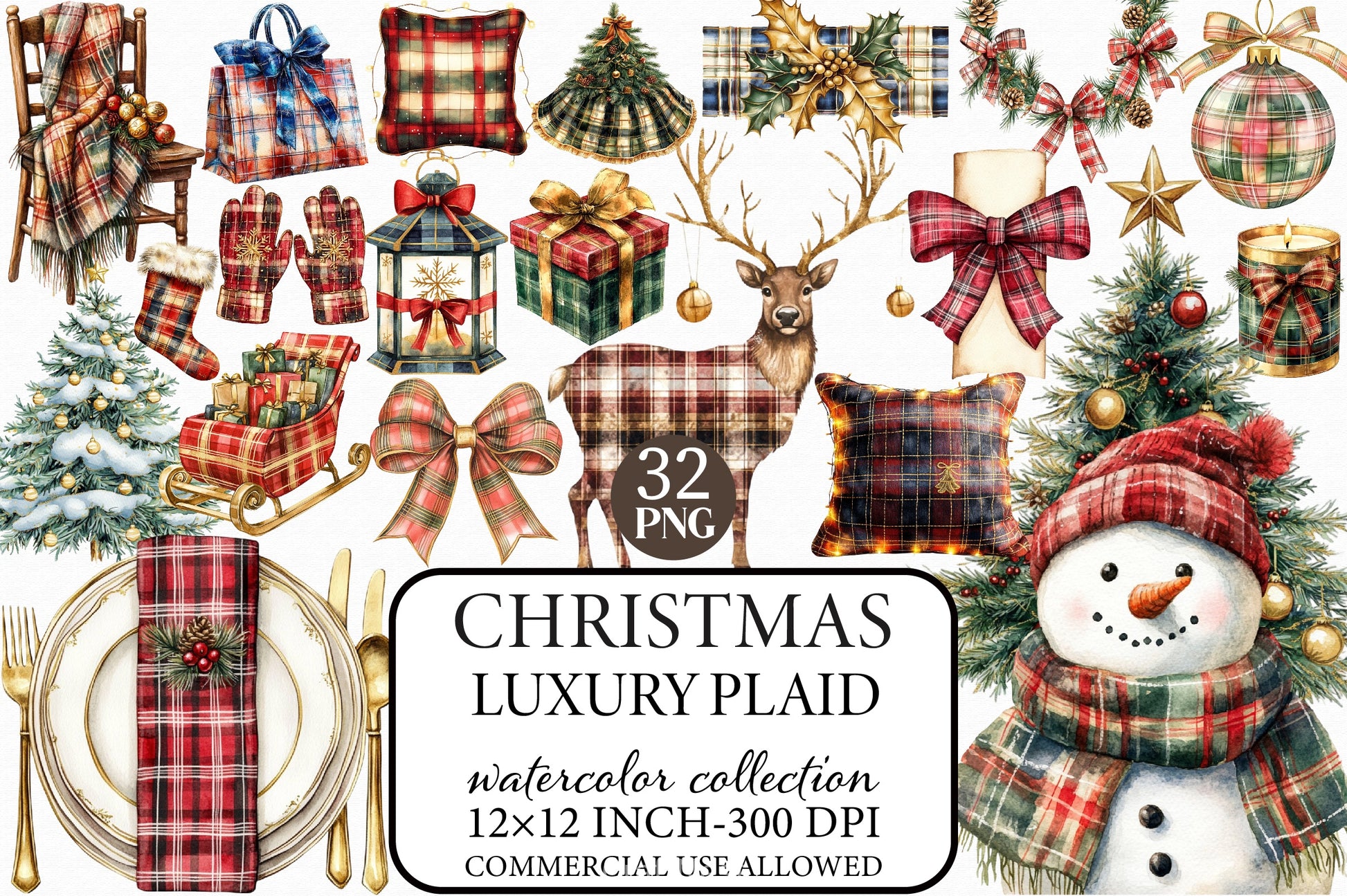 Luxury Plaid Christmas Clipart Bundle - CraftNest - Digital Crafting and Art
