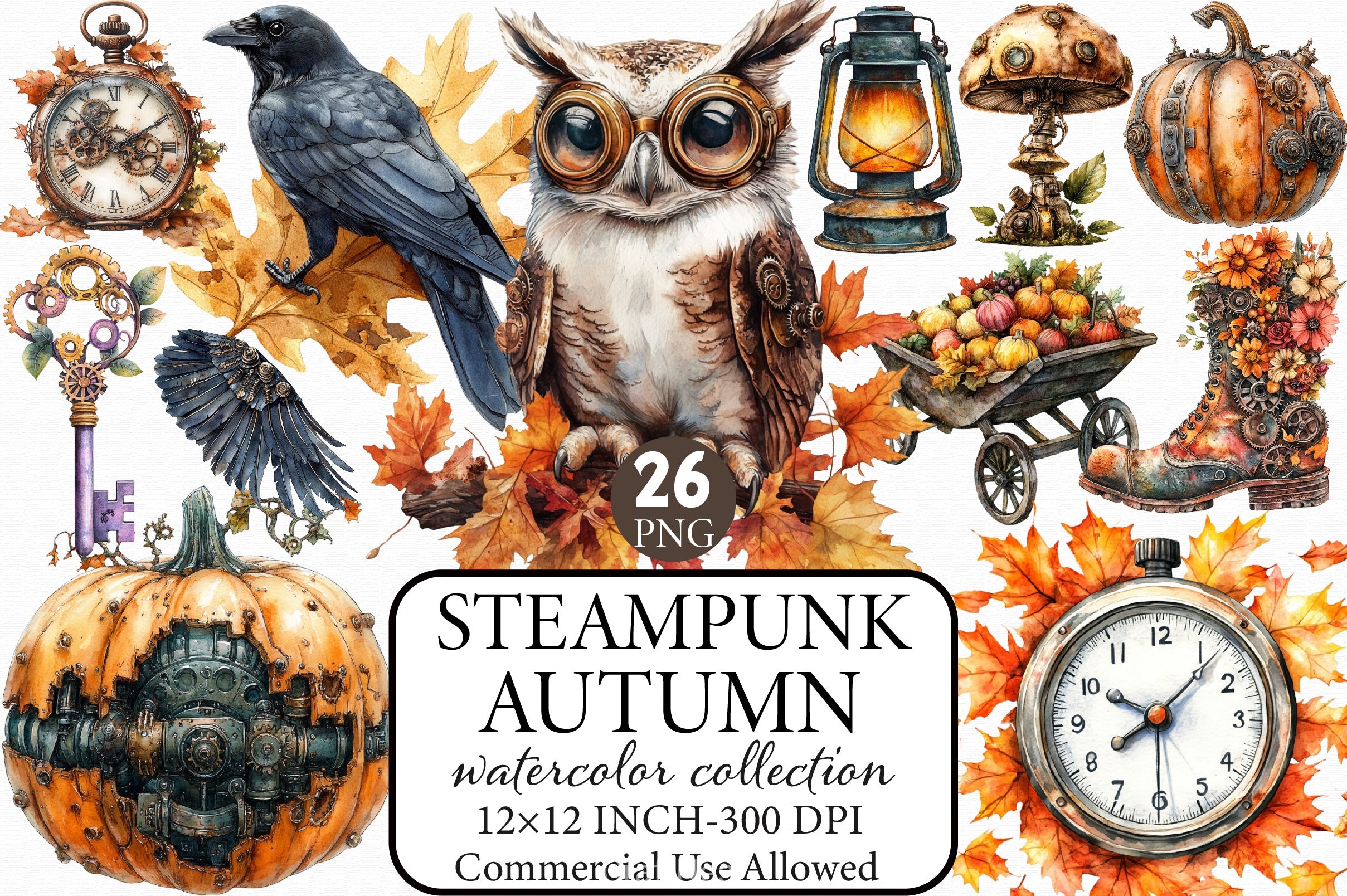 Steampunk Autumn Clipart Bundle 6 - CraftNest - Digital Crafting and Art
