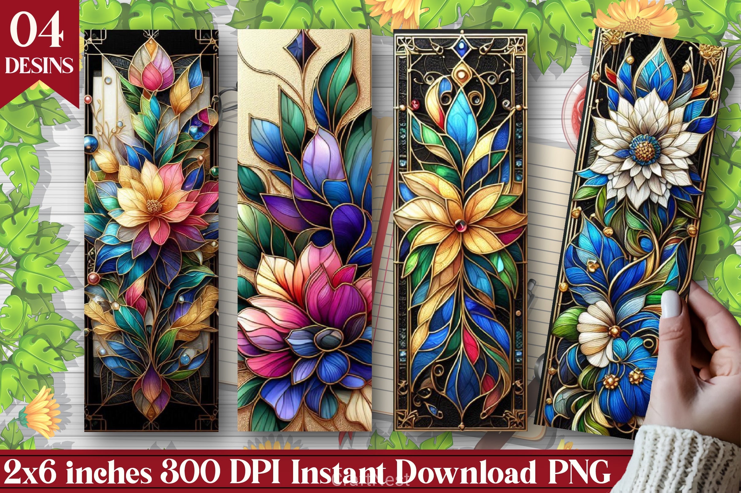 Stained Glass Floral Bookmark Journal - CraftNest - Digital Crafting and Art