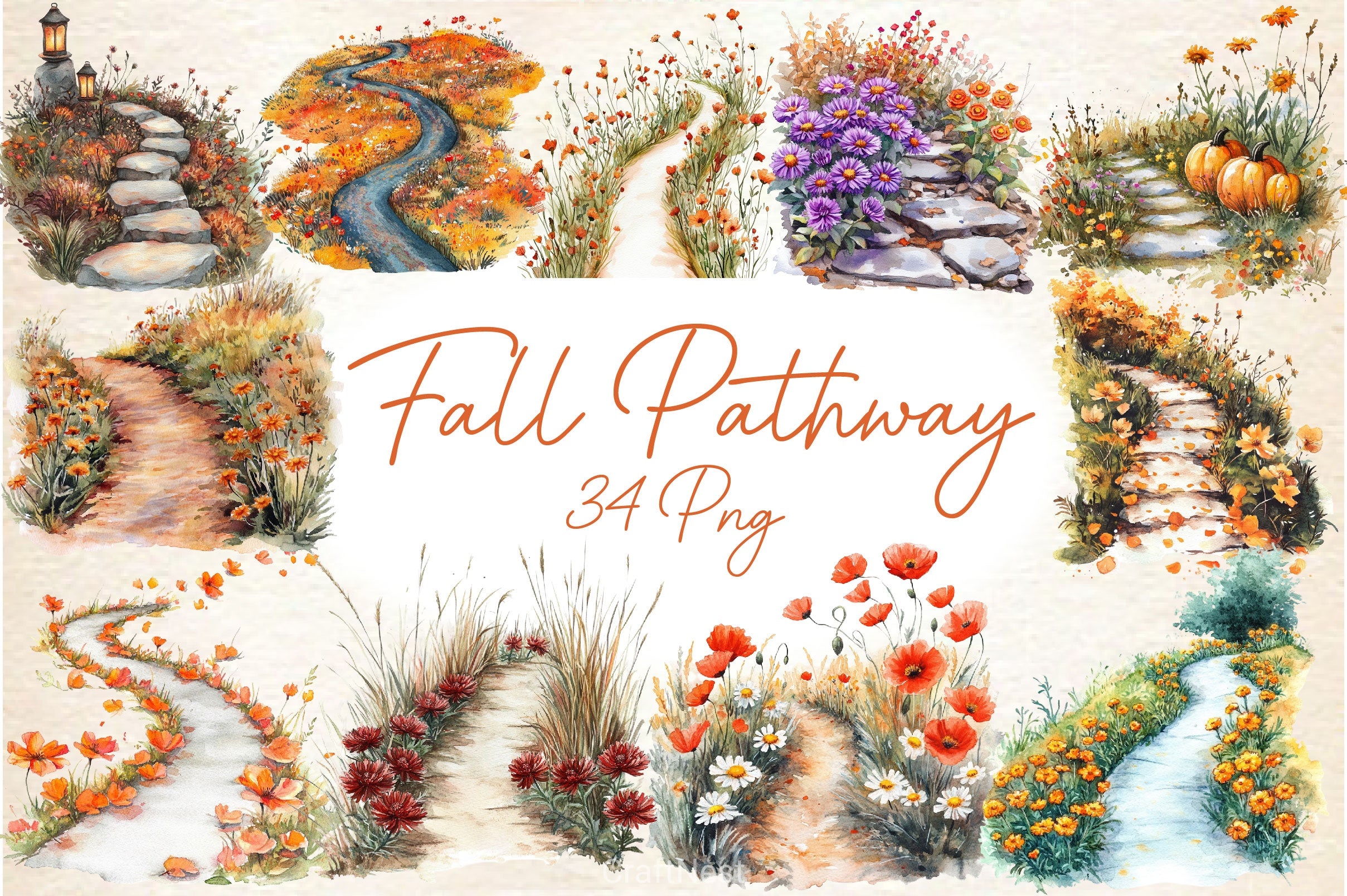 Fall Wildflowers Pathway Clipart Bundle 2 - CraftNest - Digital Crafting and Art