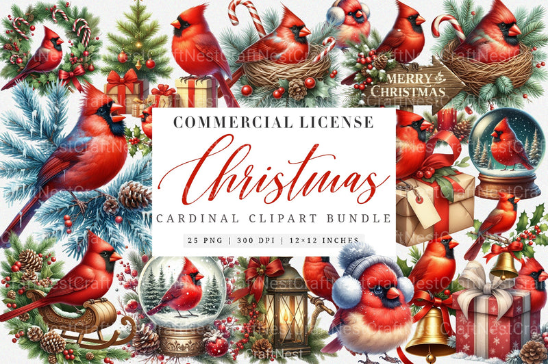 Red Cardinal Christmas Birds Clipart Bundle - CraftNest - Digital Crafting and Art