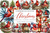 Red Cardinal Christmas Birds Clipart Bundle