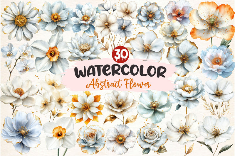 White And Gold Abstract Flower Clipart Bundle - CraftNest - Digital Crafting and Art