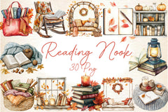 Fall Reading Nook Clipart Bundle 2 - CraftNest - Digital Crafting and Art