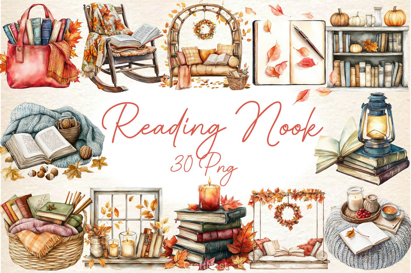 Fall Reading Nook Clipart Bundle 2 - CraftNest - Digital Crafting and Art