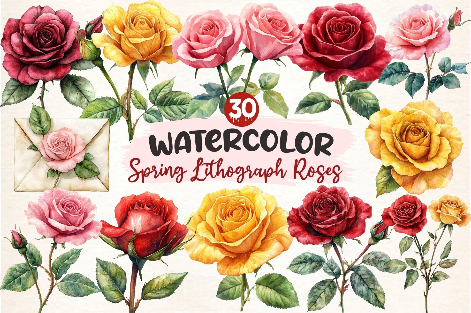 Spring Lithograph Roses Clipart Bundle - CraftNest - Digital Crafting and Art