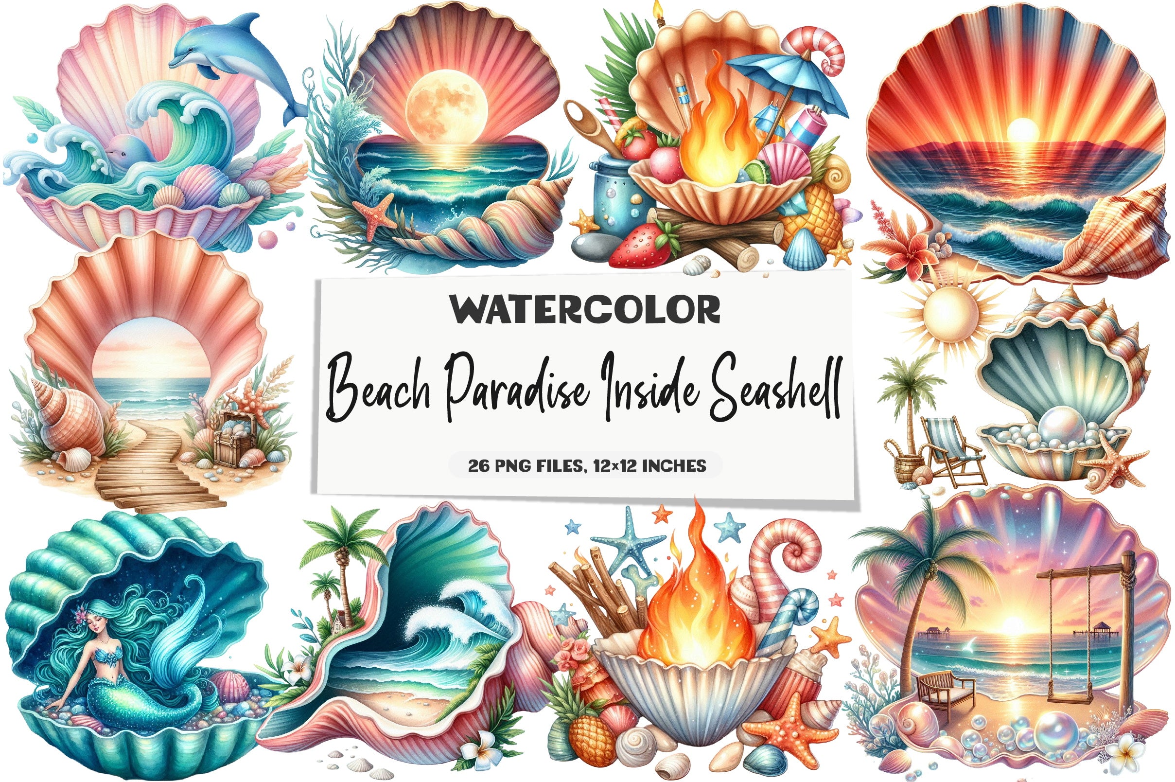 Beach Paradise Seashell Clipart Bundle