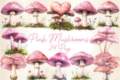 Charming Pink Mushrooms Clipart Bundle - CraftNest - Digital Crafting and Art