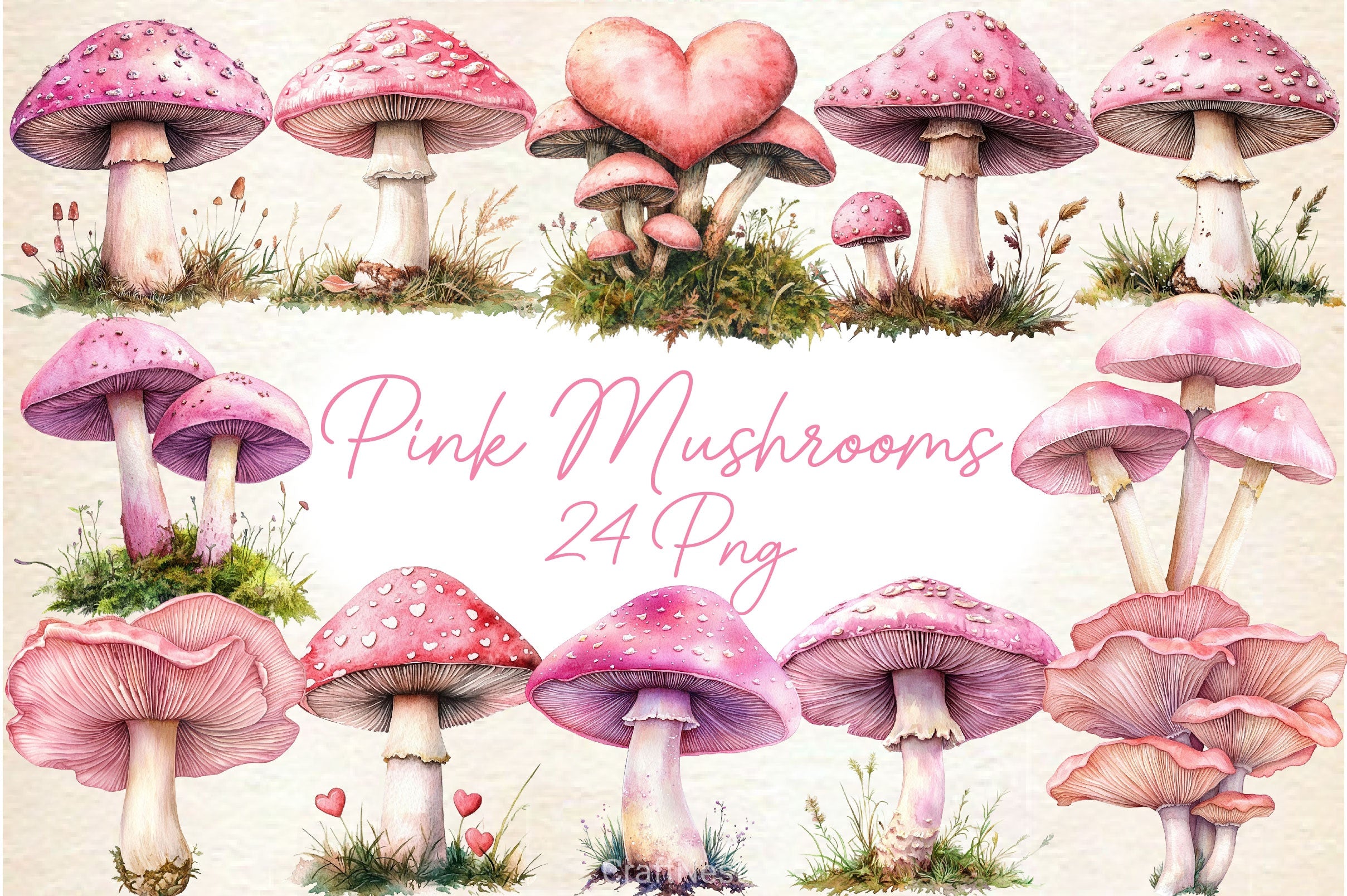Charming Pink Mushrooms Clipart Bundle - CraftNest - Digital Crafting and Art