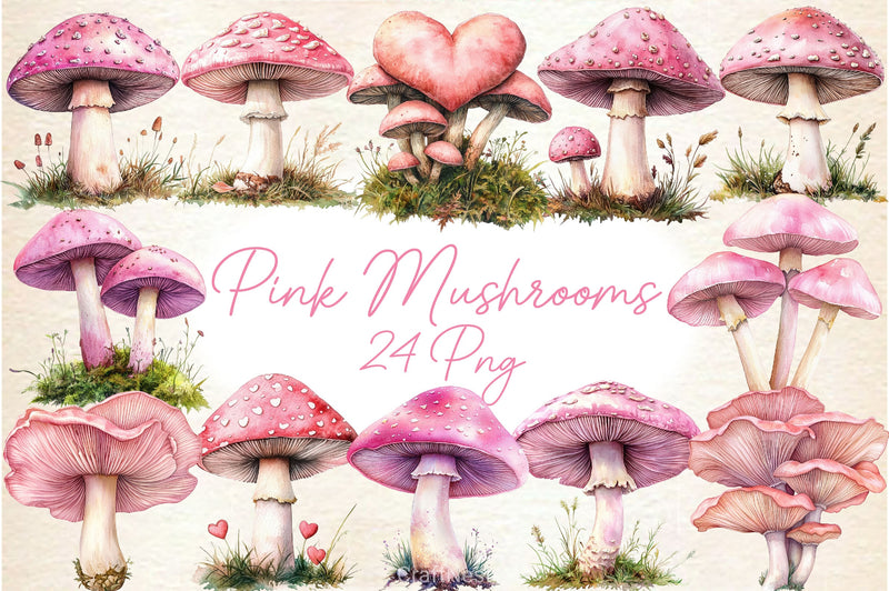 Charming Pink Mushrooms Clipart Bundle - CraftNest - Digital Crafting and Art