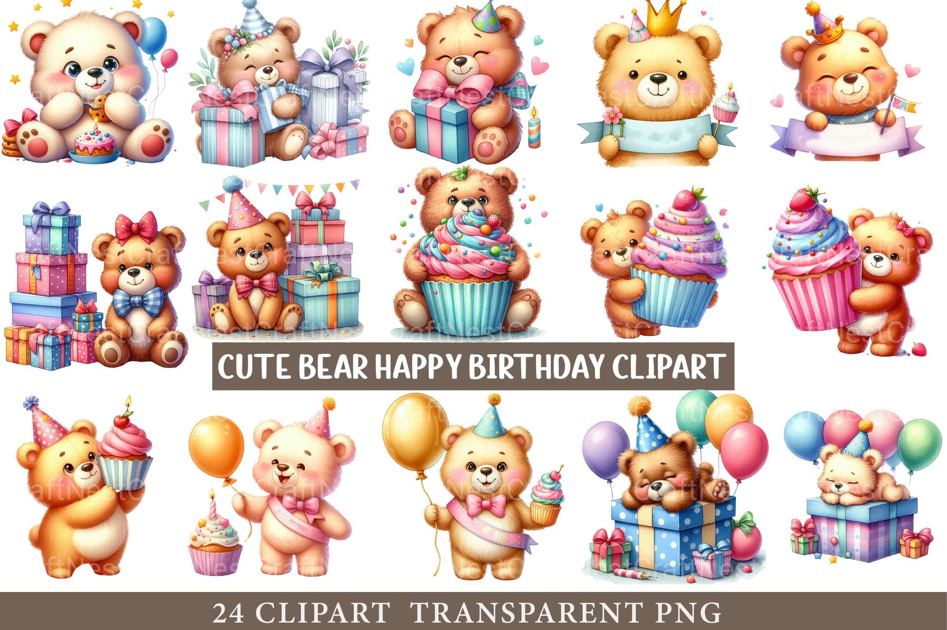 Cute Bear Happy Birthday Clipart - CraftNest - Digital Crafting and Art