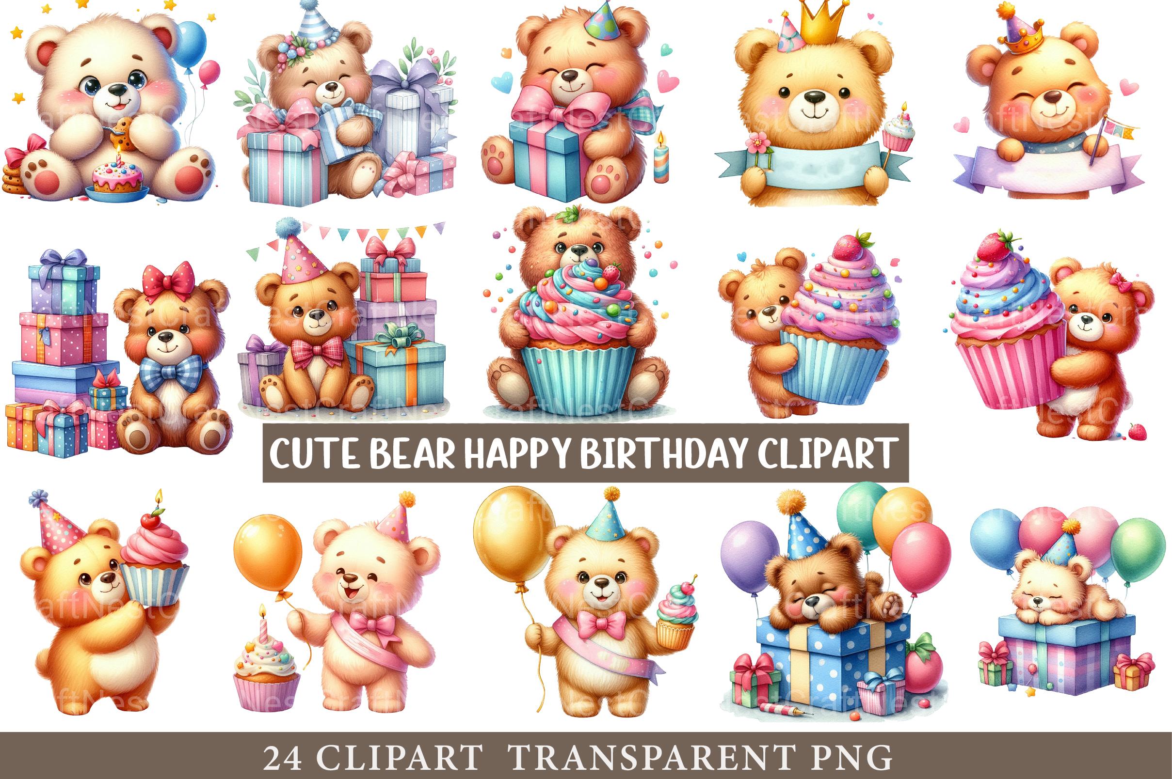 Cute Bear Happy Birthday Clipart - CraftNest - Digital Crafting and Art