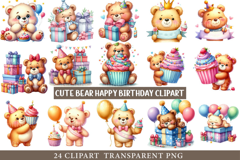 Cute Bear Happy Birthday Clipart - CraftNest - Digital Crafting and Art