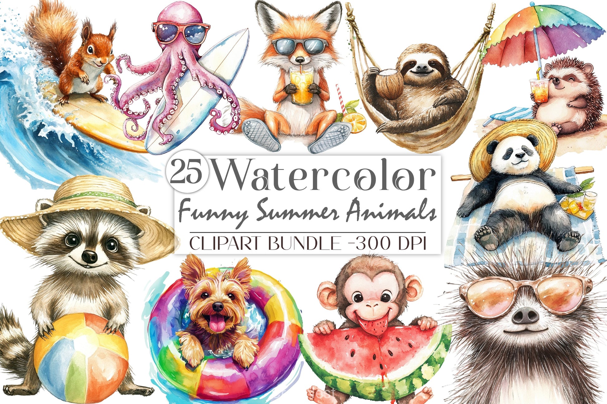 Funny Summer Animals Clipart Bundle - CraftNest - Digital Crafting and Art