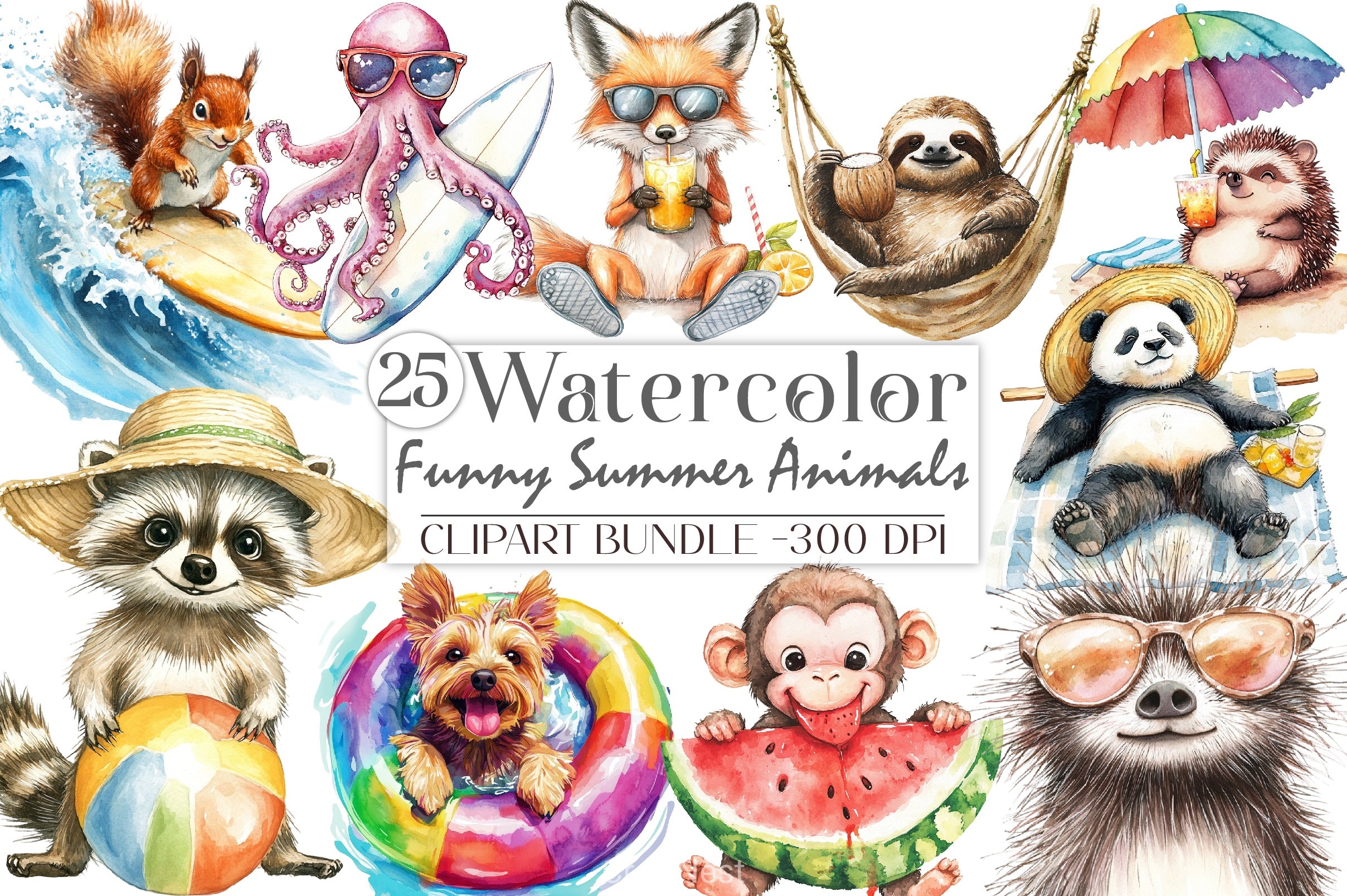 Funny Summer Animals Clipart Bundle - CraftNest - Digital Crafting and Art