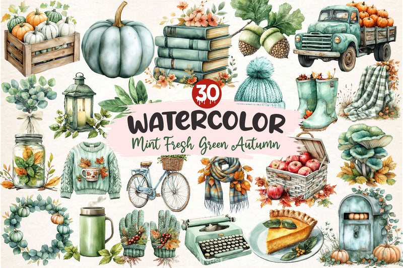 Mint Fresh Green Autumn Clipart Bundle 2 - CraftNest - Digital Crafting and Art