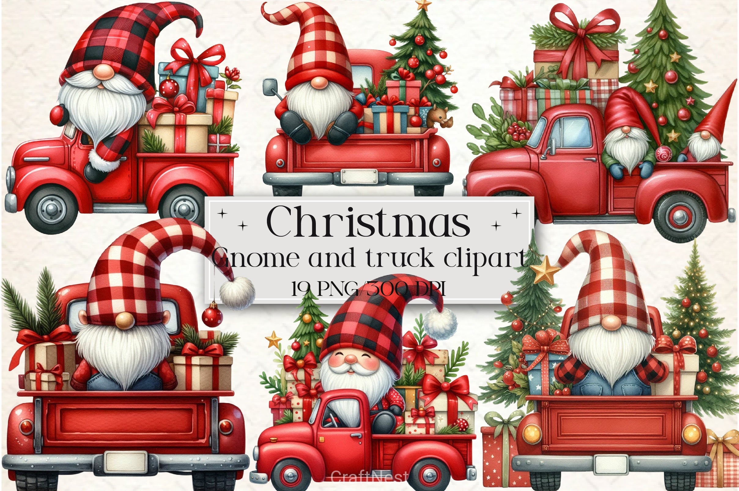 Christmas Gnome & Truck Clipart Bundle 1 - CraftNest - Digital Crafting and Art