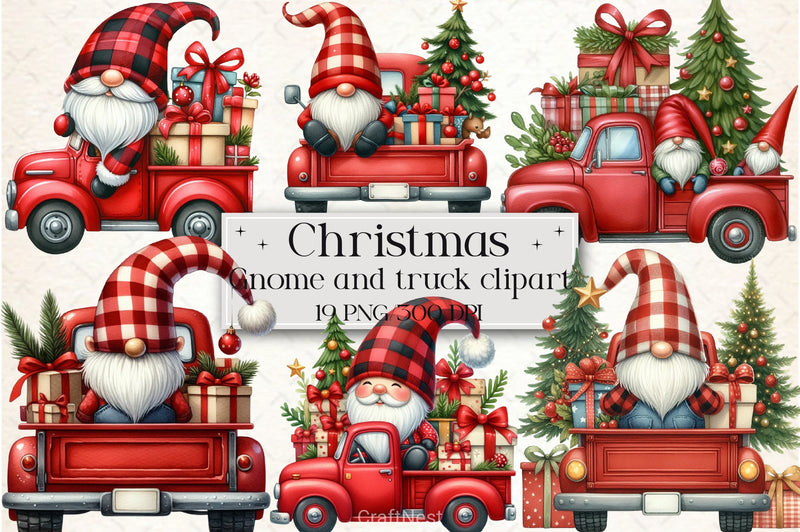 Christmas Gnome & Truck Clipart Bundle 1 - CraftNest - Digital Crafting and Art