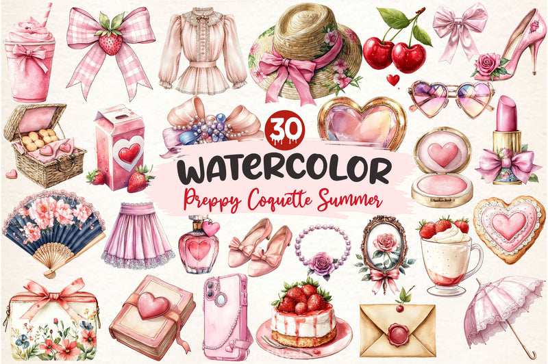 Preppy Coquette Summer Clipart Bundle - CraftNest - Digital Crafting and Art