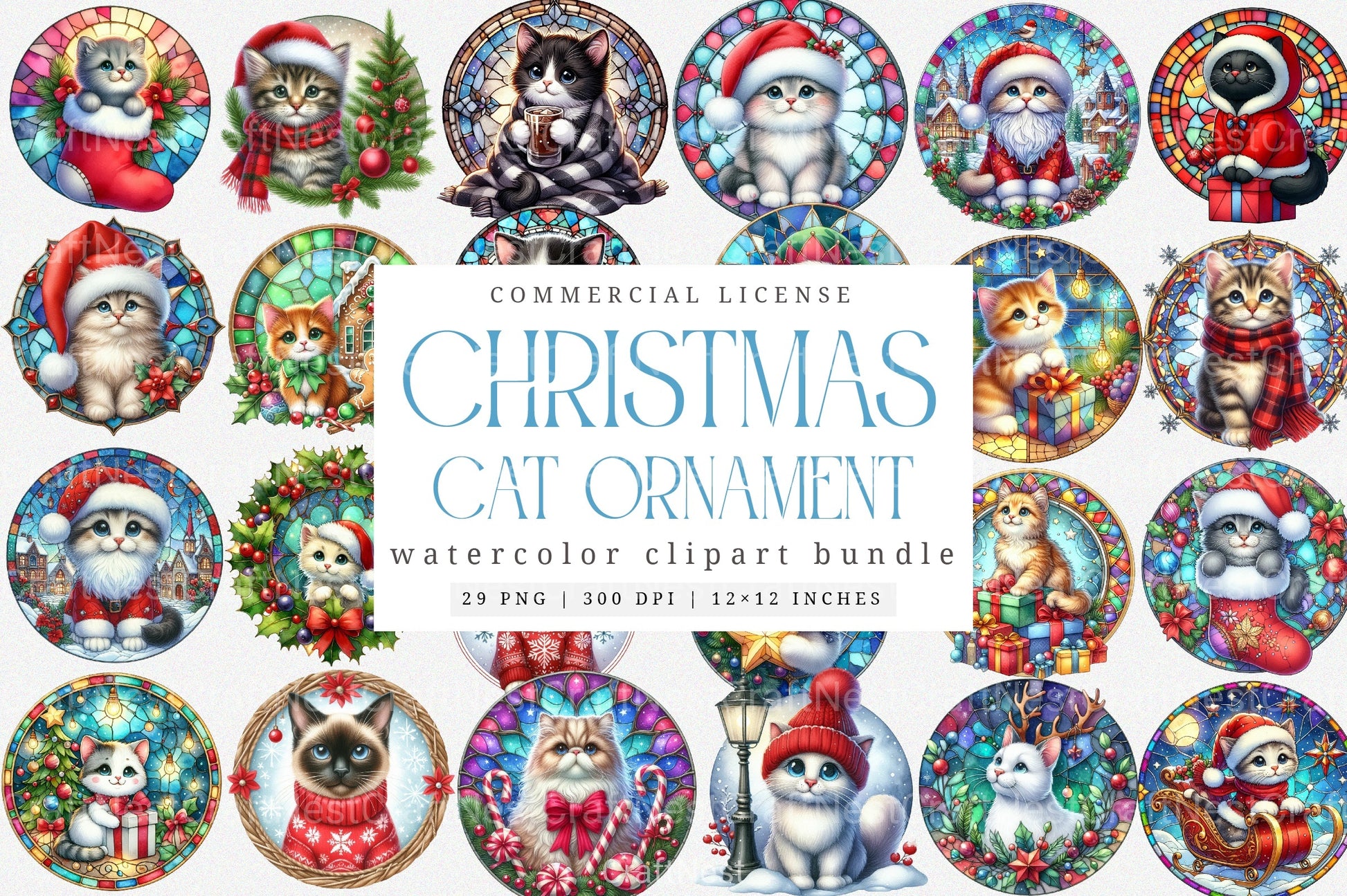 Christmas Cute Cat Ornament Designs - Funny Animal Clipart Bundle 88 - CraftNest - Digital Crafting and Art