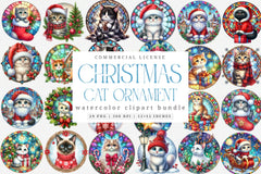Christmas Cute Cat Ornament Designs - Funny Animal Clipart Bundle 88 - CraftNest - Digital Crafting and Art