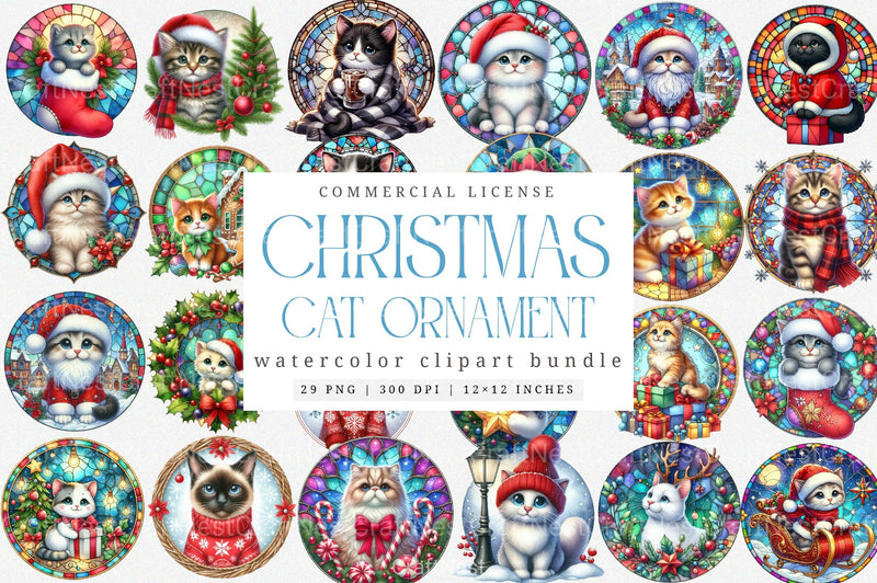 Christmas Cute Cat Ornament Designs - Funny Animal Clipart Bundle 88 - CraftNest - Digital Crafting and Art