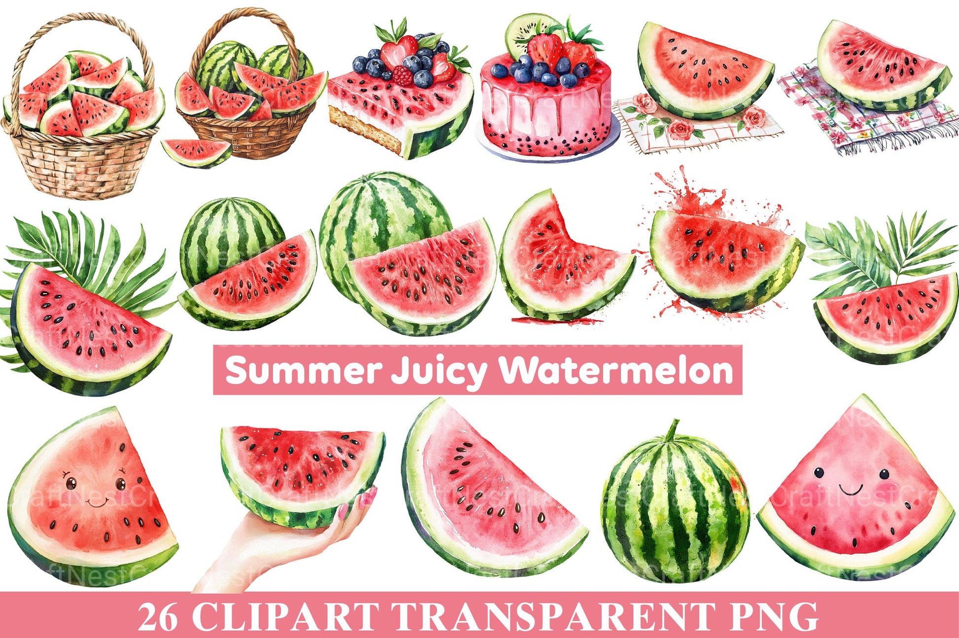 Summer Juicy Watermelon Clipart - CraftNest - Digital Crafting and Art