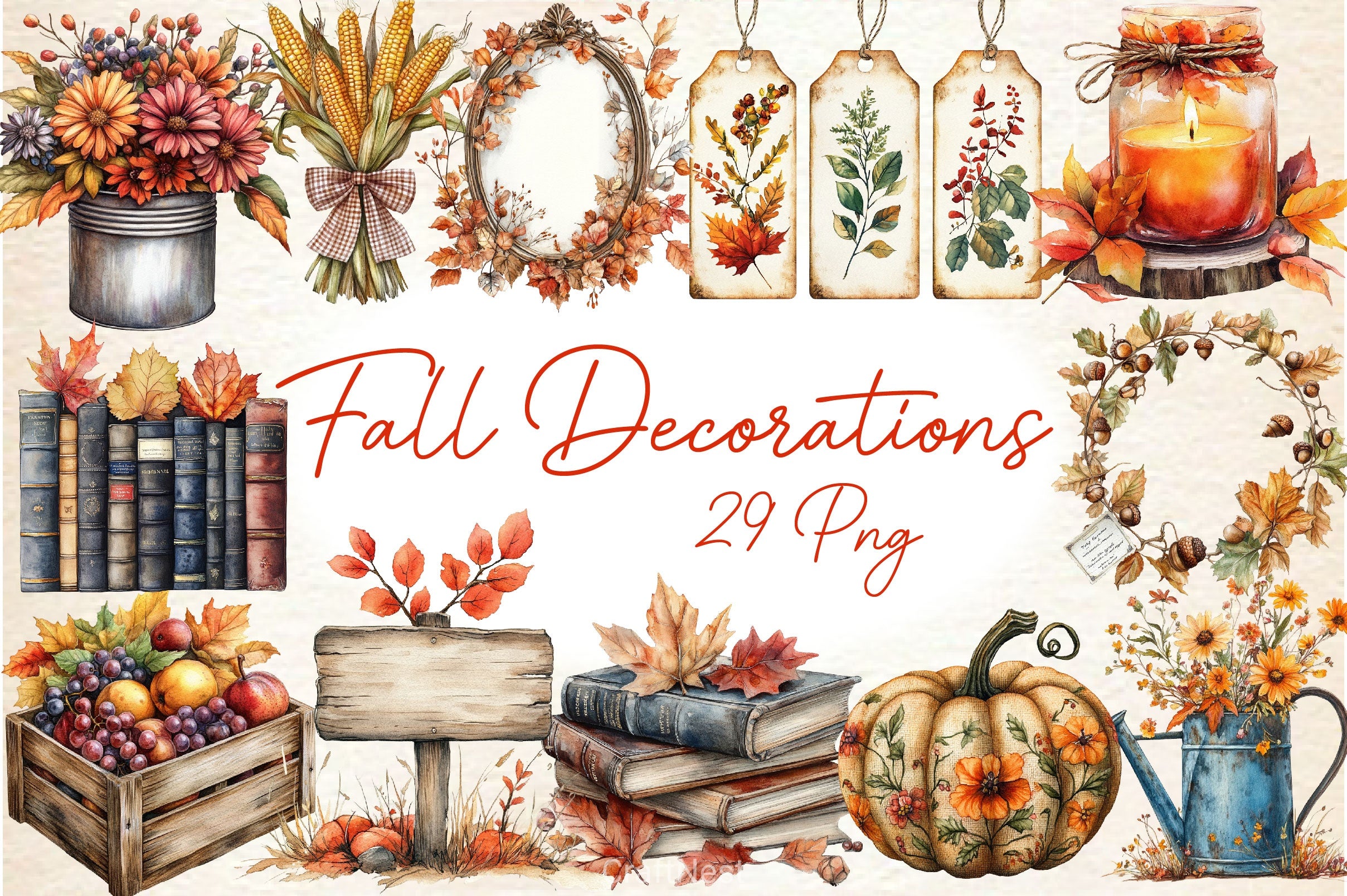Vintage Fall Decorations Clipart Bundle 3 - CraftNest - Digital Crafting and Art