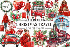 Christmas Travel Watercolor Clipart Bundle - CraftNest - Digital Crafting and Art