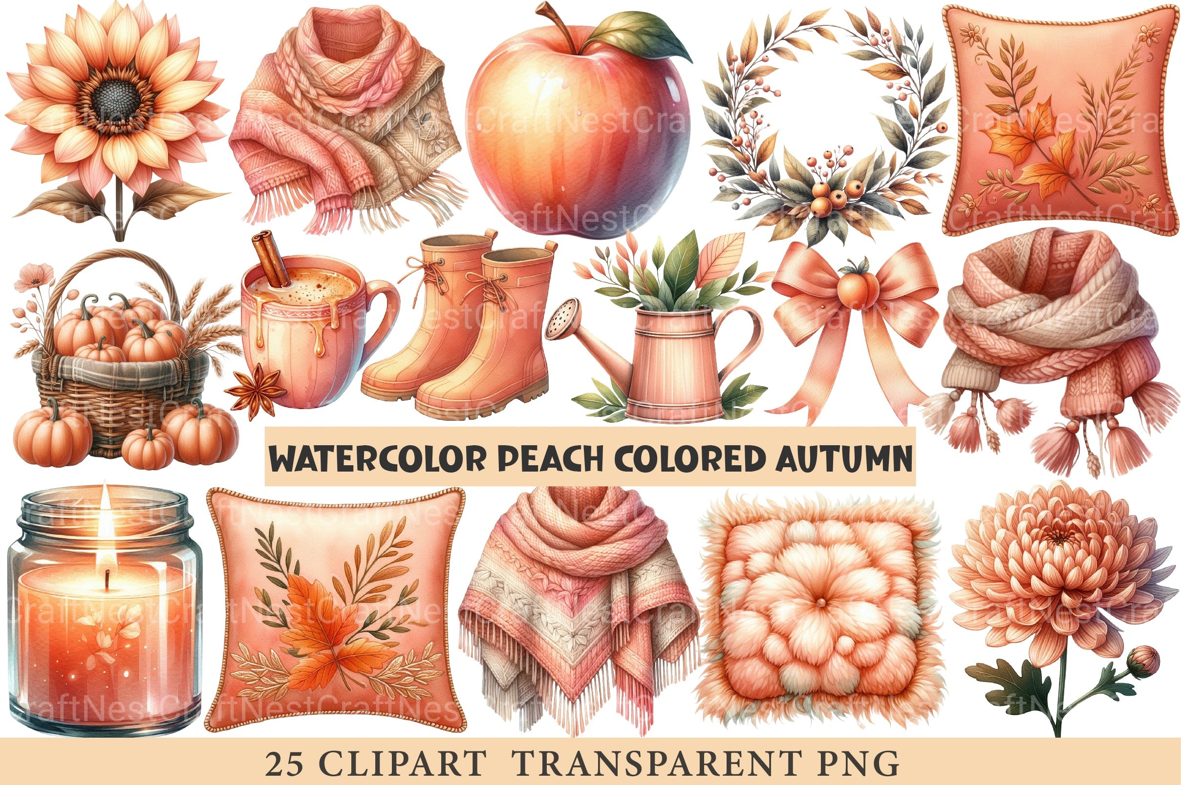 Peach Colored Autumn Clipart Bundle - CraftNest - Digital Crafting and Art