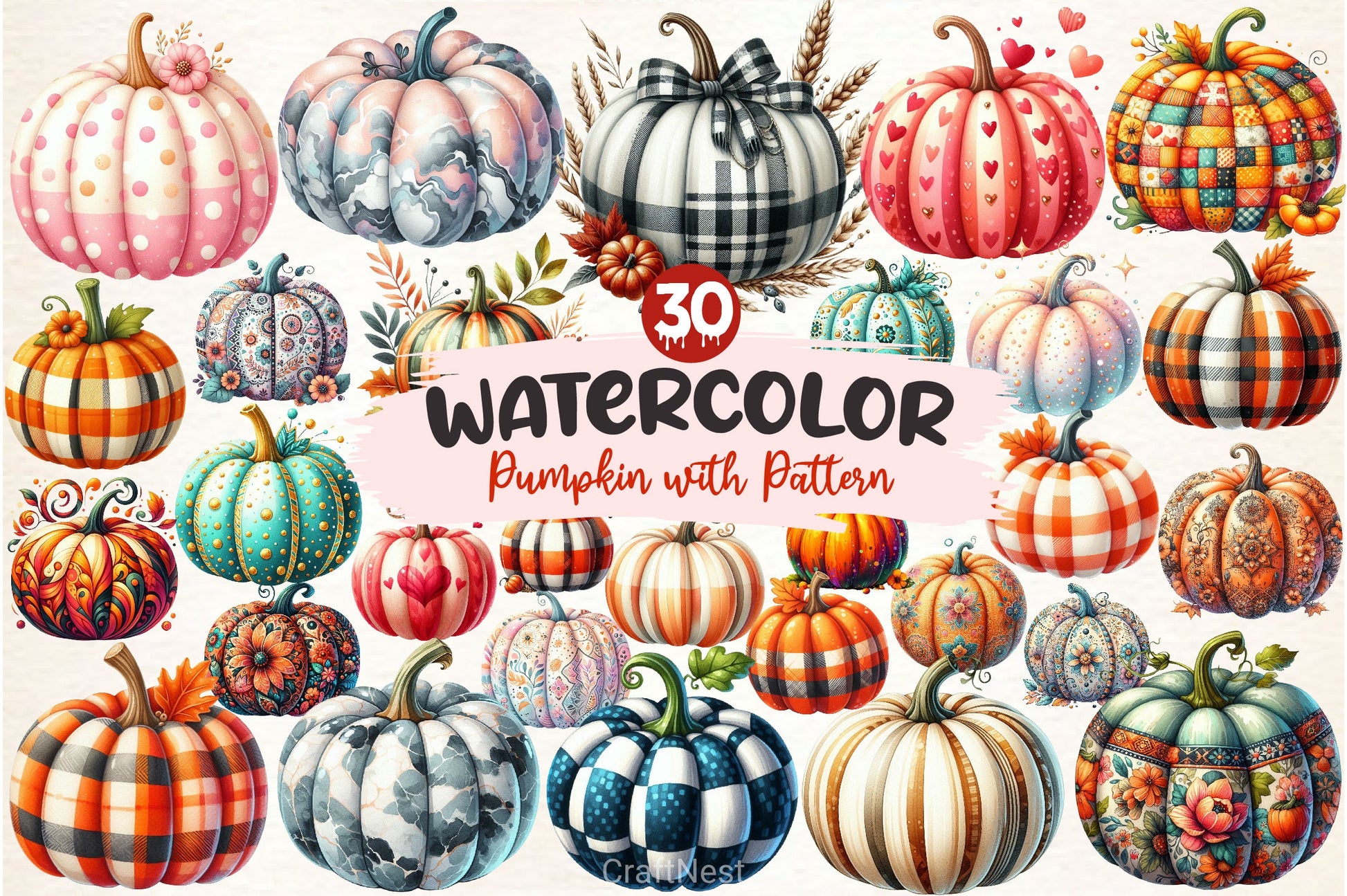 Pumpkin With Pattern Clipart Bundle - CraftNest - Digital Crafting and Art