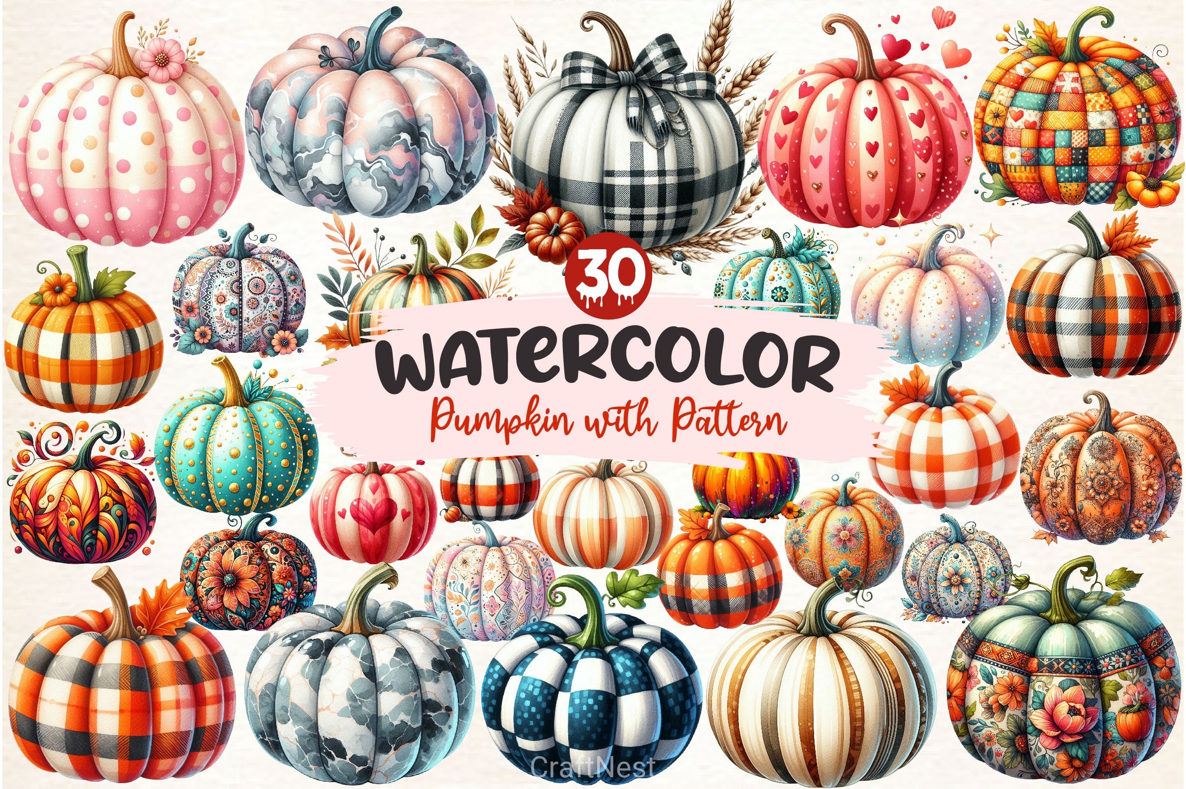 Pumpkin With Pattern Clipart Bundle - CraftNest - Digital Crafting and Art