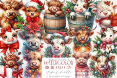Christmas Cow Highland New Year Clipart Bundle - CraftNest - Digital Crafting and Art