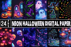 Neon Halloween Digital Paper - CraftNest - Digital Crafting and Art