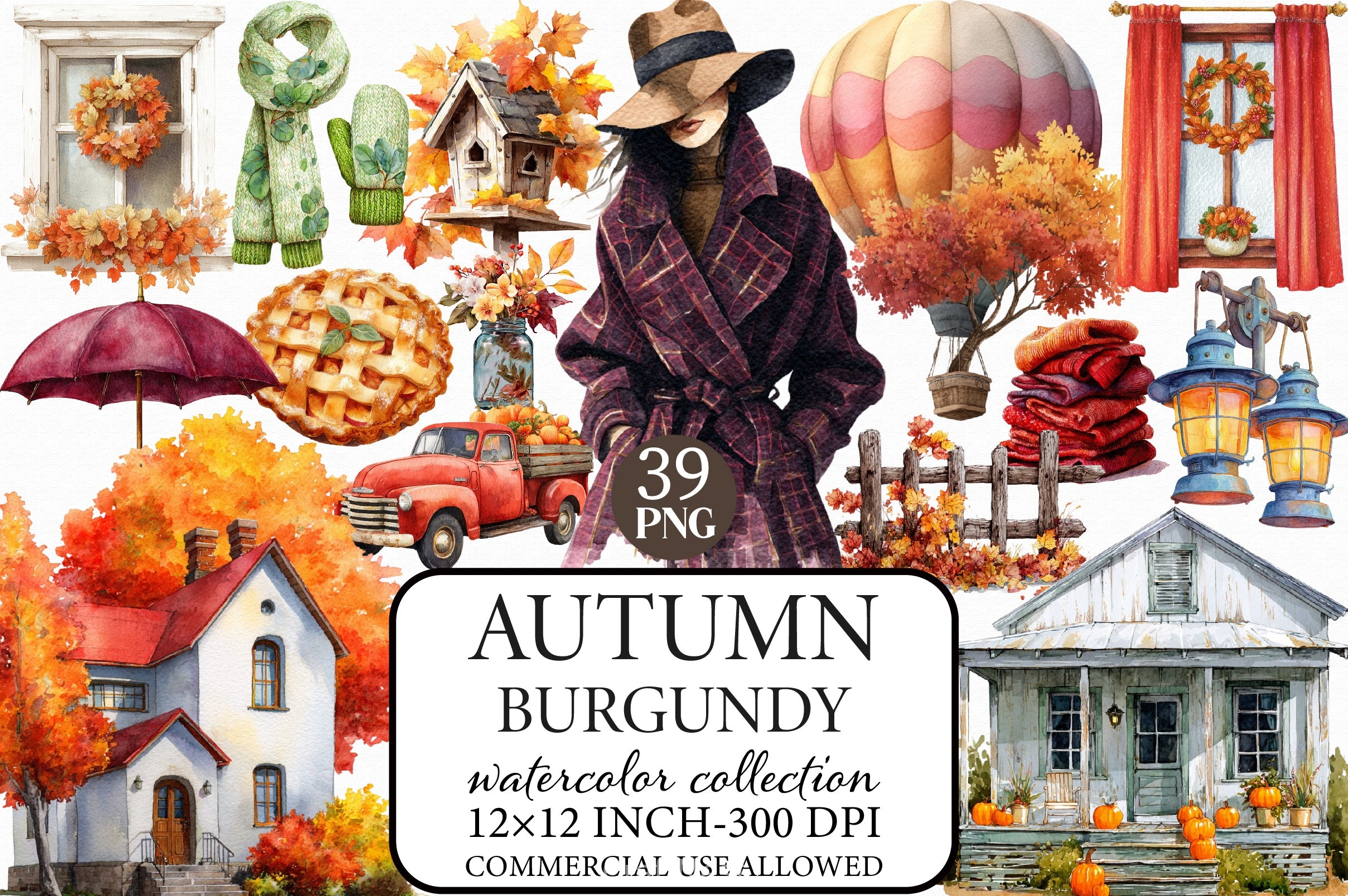 Burgundy Autumn Clipart Bundle 3 - CraftNest - Digital Crafting and Art