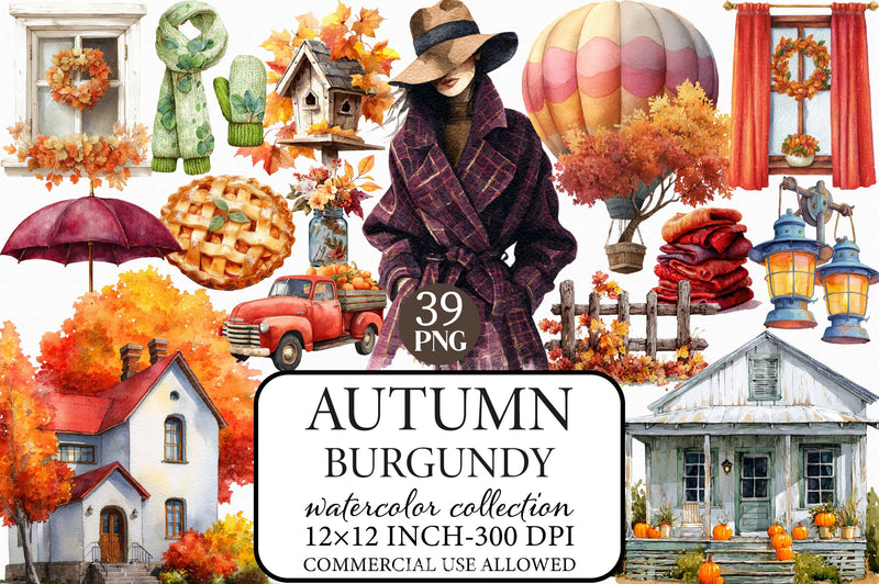 Burgundy Autumn Clipart Bundle 3 - CraftNest - Digital Crafting and Art