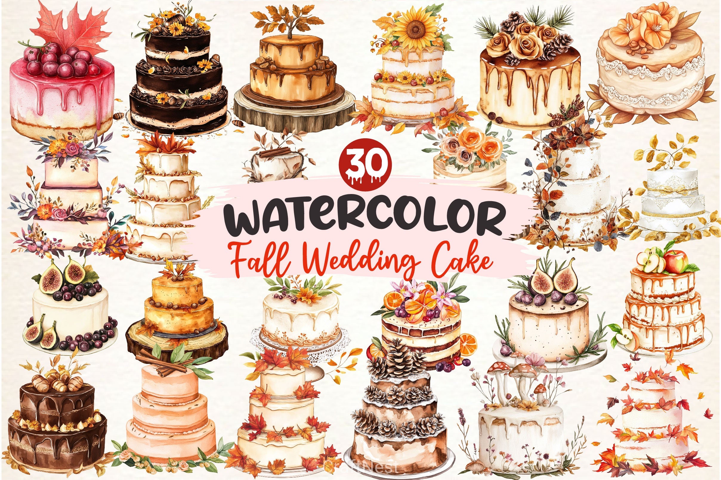Fall Wedding Cake Clipart Bundle 2 - CraftNest - Digital Crafting and Art