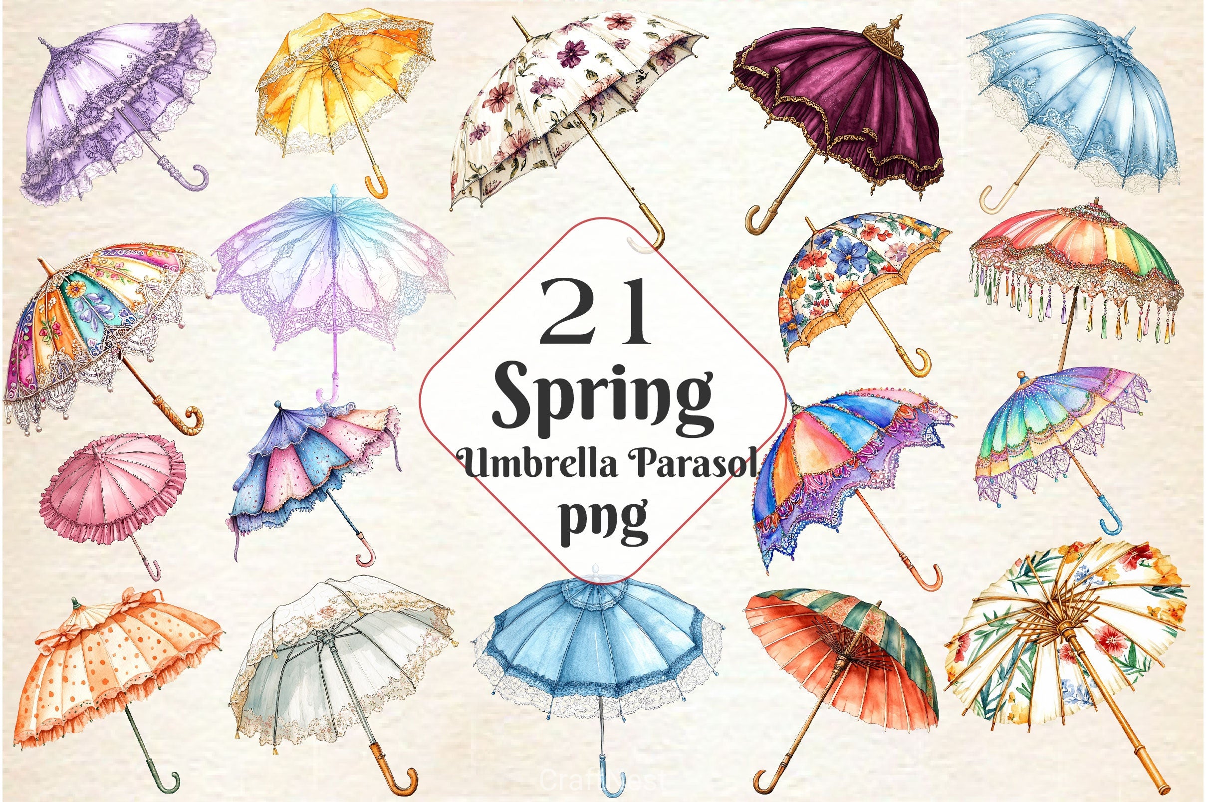 Spring Umbrella Parasol Clipart Bundle - CraftNest - Digital Crafting and Art