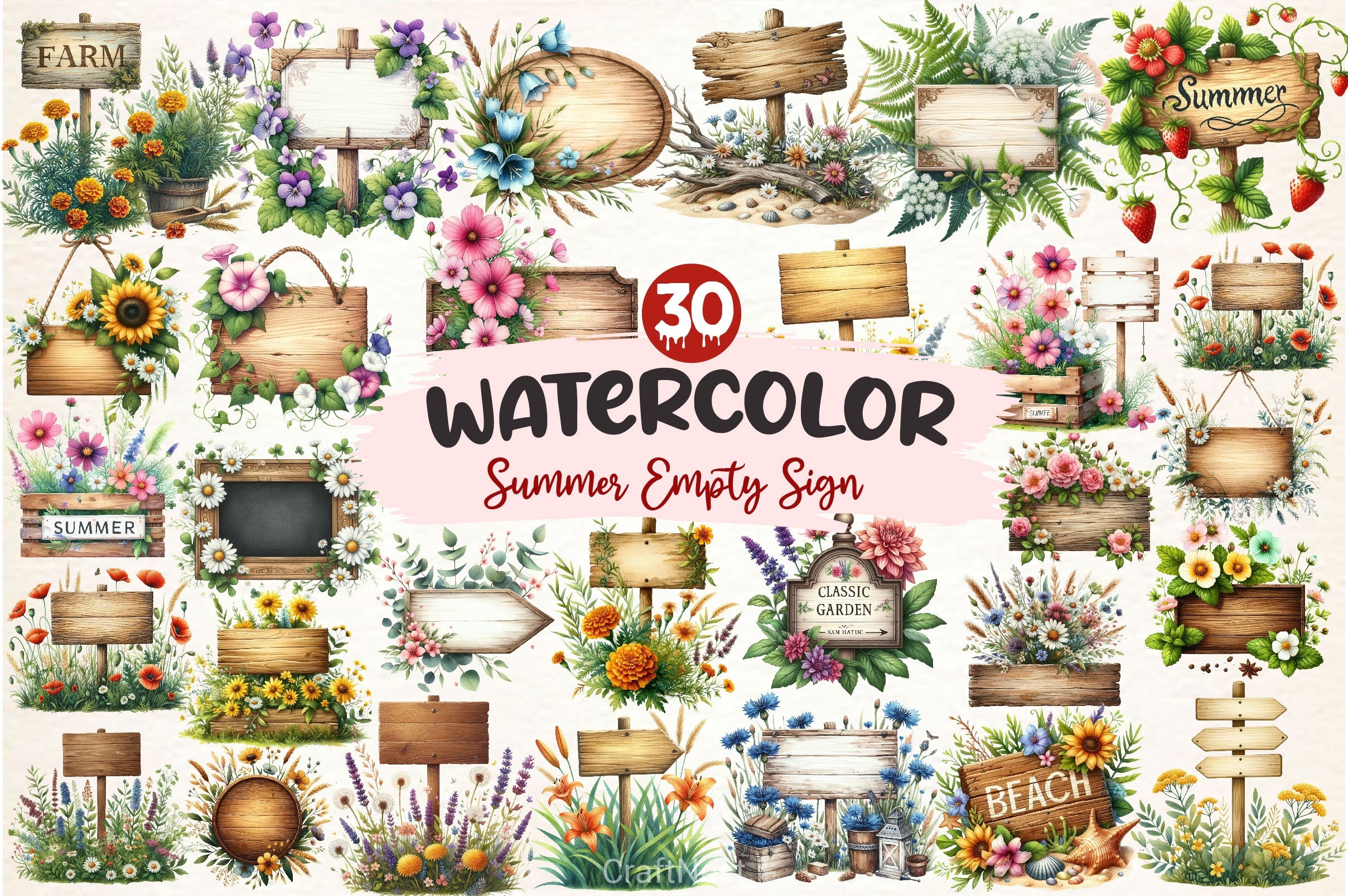 Summer Empty Sign Wildflowers Clipart Bundle 2 - CraftNest - Digital Crafting and Art