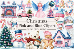Pink & Blue Christmas Clipart Bundle - CraftNest - Digital Crafting and Art